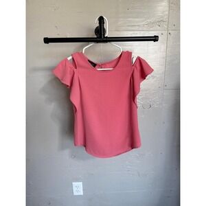 In Girl Pink Cold Shoulder Flutter Sleeve Blouse Top Girls Size Medium 10-12